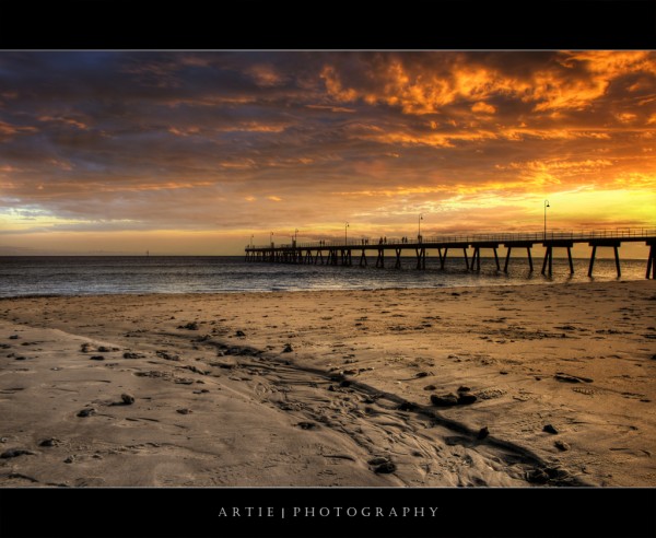 Sunset on beach in HDR